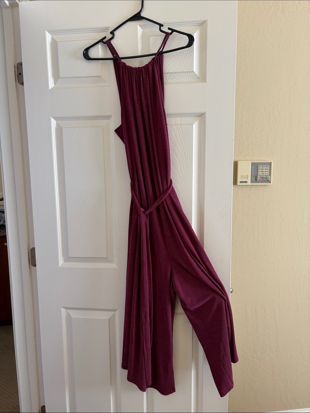HD in Paris (Anthropologie) Sleeveless Burgundy Wide-Leg Jumpsuit with Waist Tie